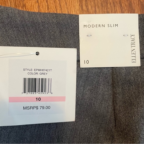 NWT Ellen Tracy Gray Modern Slim Mid Rise Side Zip Ankle Pants size 10 - Picture 10 of 12